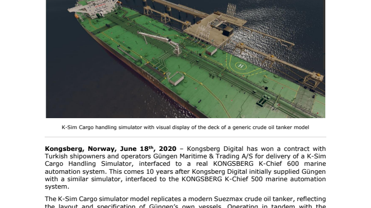 Turkish shipowners and operators Güngen invest in KONGSBERG simulators for crew training in sustainable cargo handling