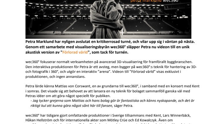 Petra Marklund i samarbete med wec360° - unik 360°-produktion som tack till turnépubliken