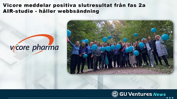 Vicore meddelar positiva slutresultat från fas 2a AIR-studie - håller webbsändning