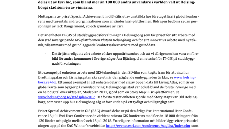 Helsingborgs stad vinner prestigefullt internationellt pris
