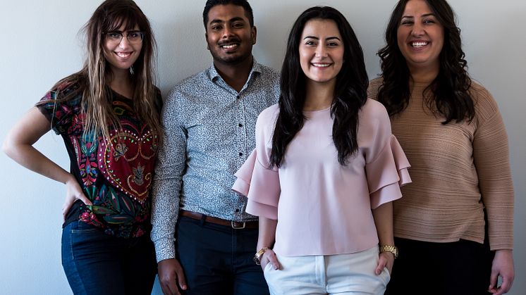 Kompassrosstipendiater (från vänster): Louise Lindén, Afnan Khabiri, Aliya Sabir Imanli och Andra Farhad