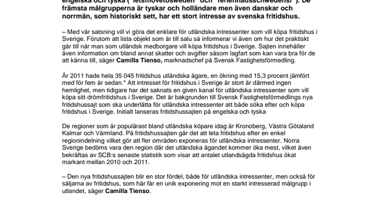 Ny sajt ska locka tyskar, holländare och norrmän att köpa fritidshus i Sverige 