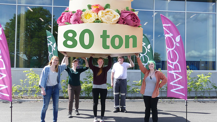 Wargön Innovations textilsorterare firade 80 tons milstolpen med tårta