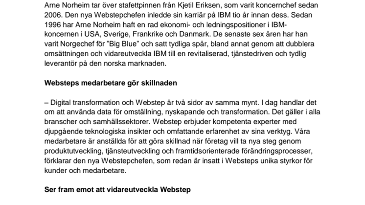  Ny koncernchef på plats: Arne Norheim klar för Webstep