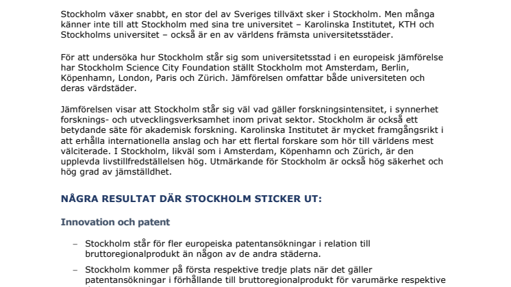 Korta fakta ur rapporten Storstadsuniversitet och universitetsstäder