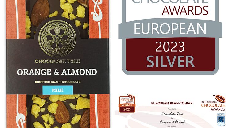 Prisbelont-InternationalChocolateAwards-OrangeAndAlmond-Choklad-100g-ChocolateTree-ekologisk-Beriksson