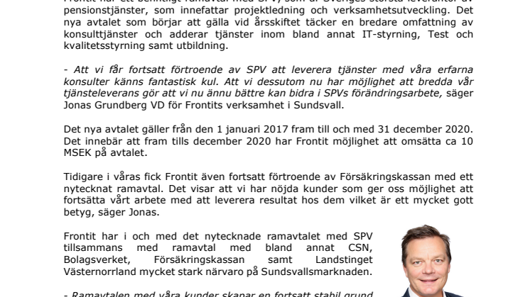 Frontit tecknar nytt ramavtal med Statens tjänstepensionsverk (SPV)