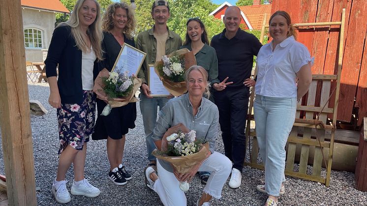 På bilden: Anna Ohlin Ek och Andrea Johansson Destination Läckö-Kinnekulle, Filip Larsson och Sara Runsten Vedens Lustgård, Kristofer Svensson Skaraborgs kommunalförbund, Veronica Tigerberg Lilla Björkö och sittande Katarina Blad Next Skövde