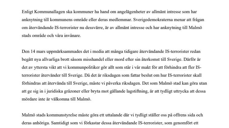 Kommunstyrelsen vägrar stödja deklaration mot IS