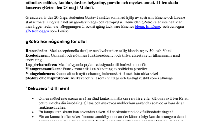 Retro/ekodesign på nätet smyglanserar i liten skala