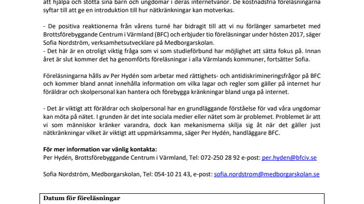 Turné för att motverka trakasserier bland unga på internet fortsätter