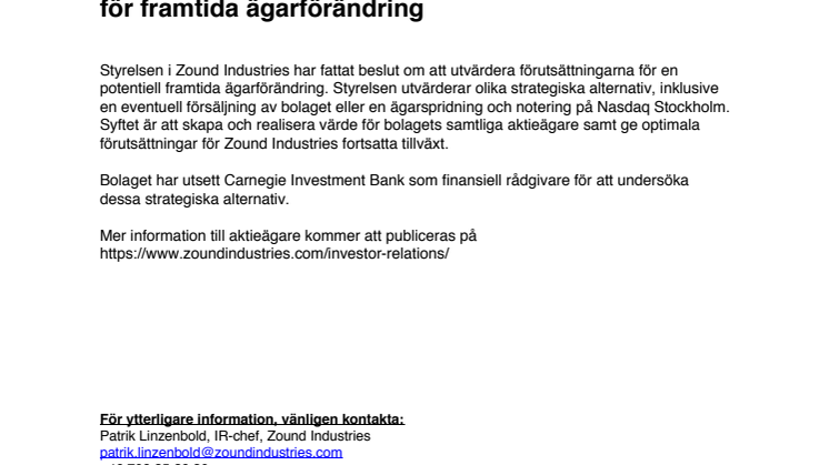  Zound Industries utvärderar strategiska alternativ för framtida ägarförändring