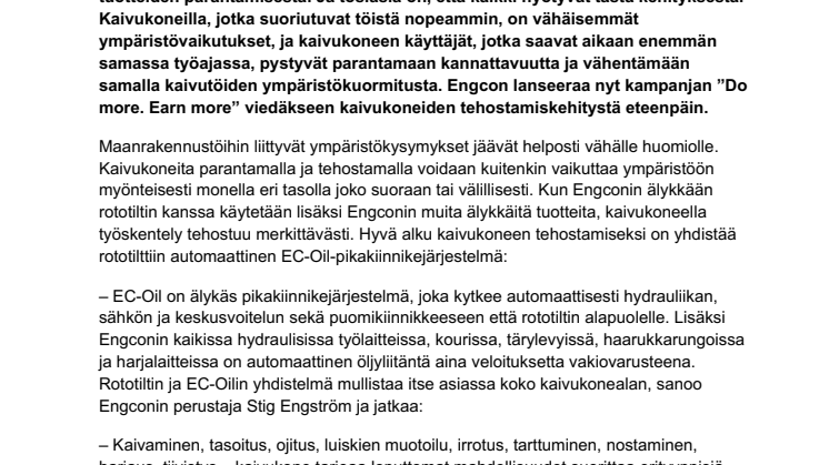Kaivukoneesta vieläkin tehokkaampi  – Engcon lanseeraa kampanjan ”Do More. Earn More”