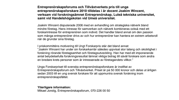 Pris till norrländsk forskning om små företags nätverk