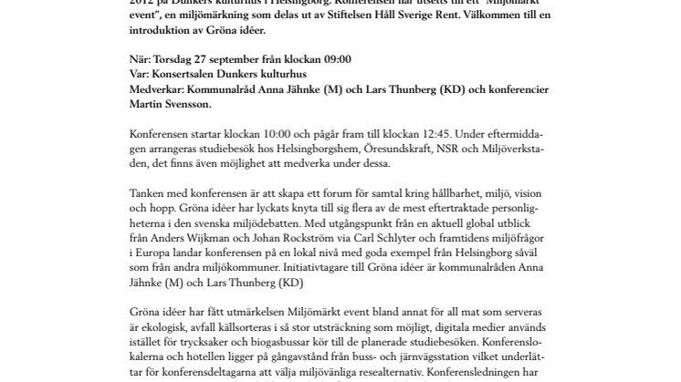 Nu är det dags för Gröna idéer i Helsingborg