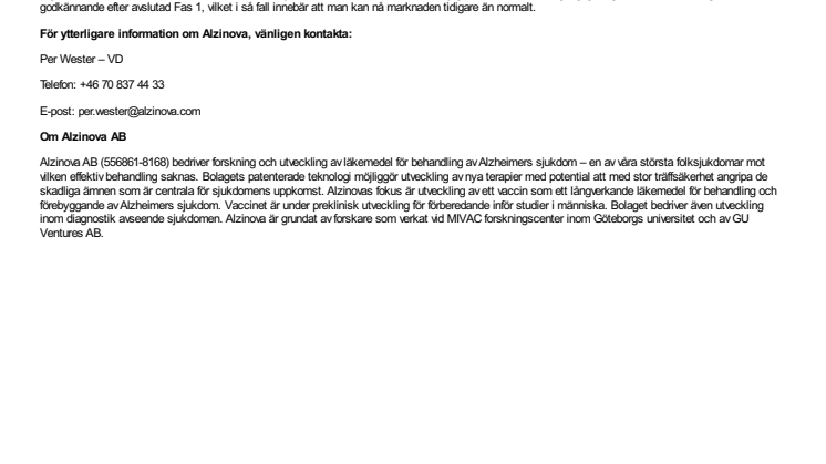 Alzinova rapporterar EU finansierat SME instrument steg 1