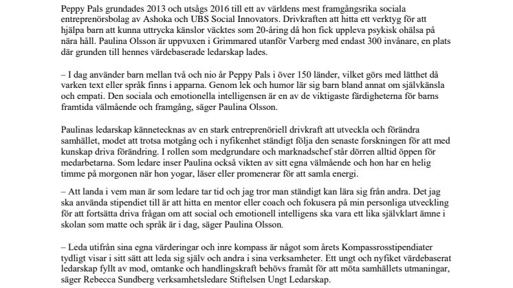 Peppy Pals Paulina Olsson får Kompassrosen