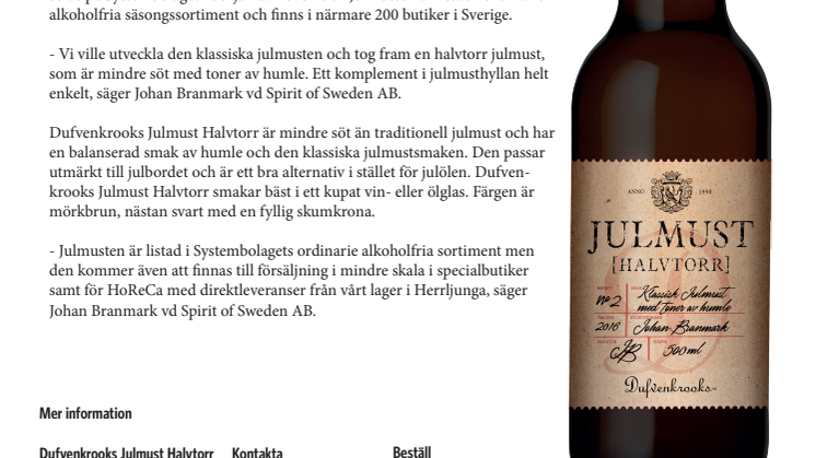 Dufvenkrooks lanserar unik julmust på Systembolaget