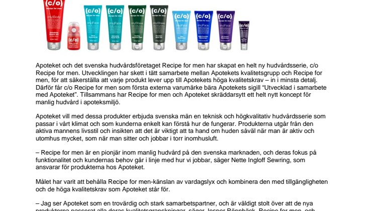 Apoteket och Recipe for men i unikt samarbete 