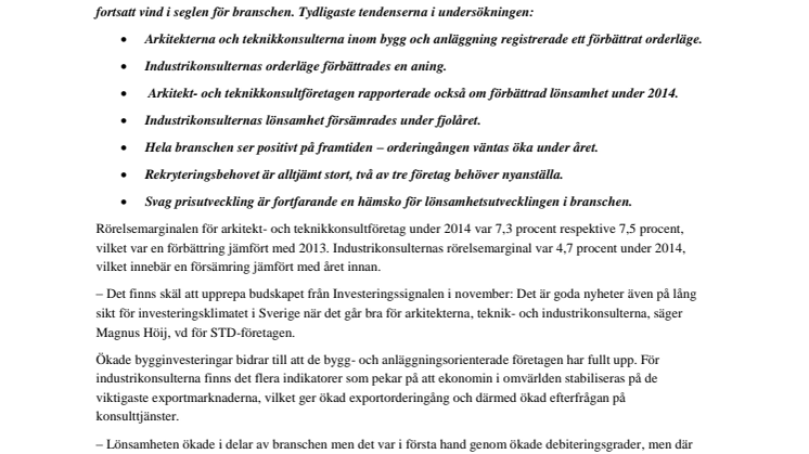 STD-företagen pressmeddelande: Investeringssignalen, mars 2015