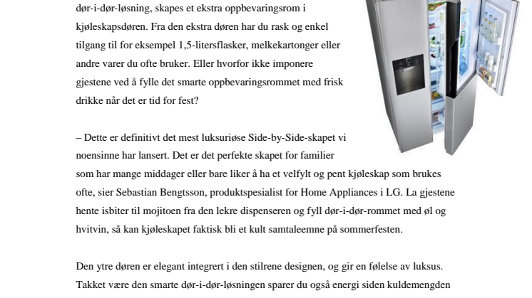 LUKSUSKJØLESKAP MED SMART EKSTRAOPPBEVARING I DØREN