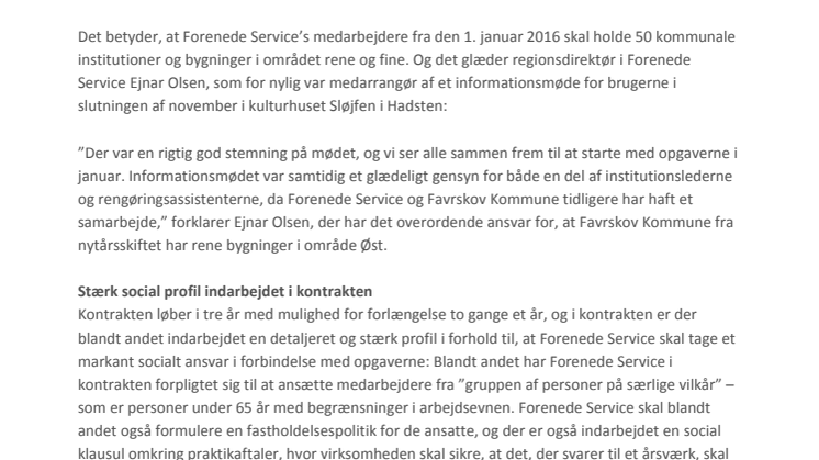 Forenede Service skal gøre rent i Favrskov Kommune - på en kontrakt med en stærk social profil