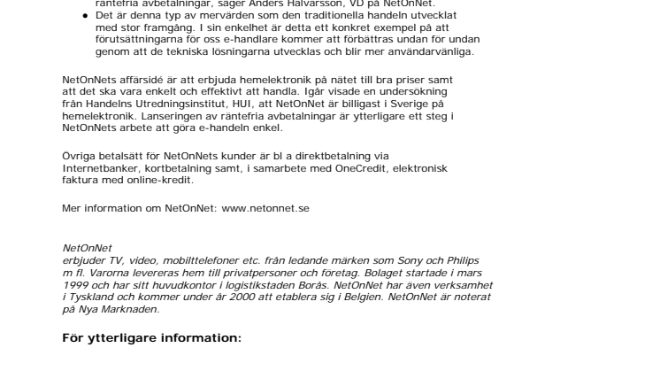 NetOnNet lanserar avbetalning på nätet