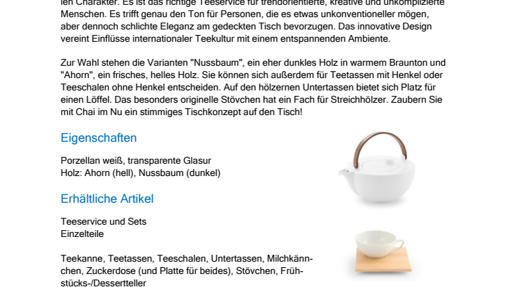 Presseinformation: Die Serie „Chai“ von Friesland Porzellan - Internationale Teekultur für zuhause