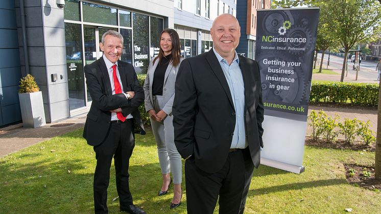 Left to right. Nigel Coates, Director of the Business Clinic for Northumbria University Jade Little, Client Service Manager for NC Insurance Mark Burdett, Operations Director at NC Insurance