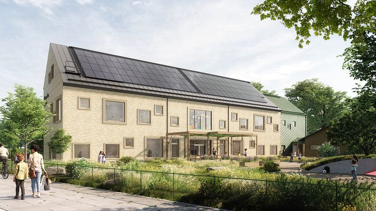 Klövervallens förskola tillbyggnad - vy från sydväst