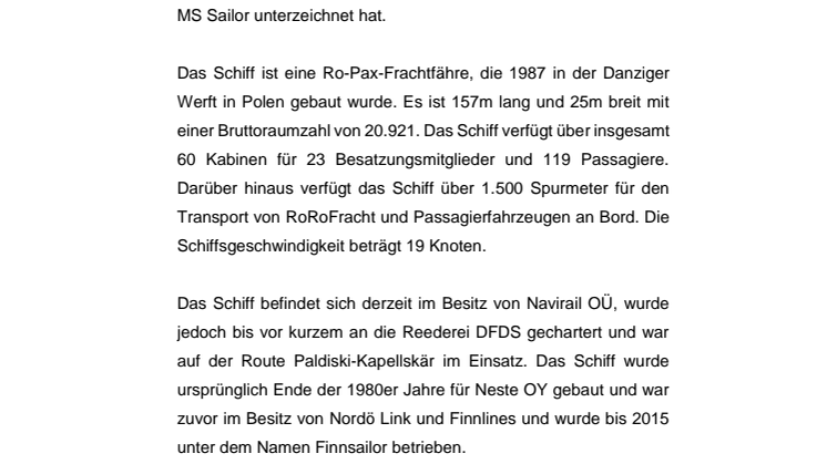 Tallink Grupp investiert strategisch und kauft das RoPax-Schiff Sailor