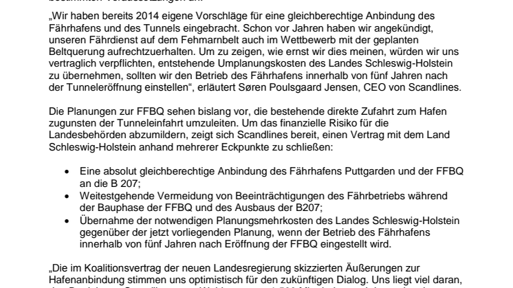 Hafenanbindung Puttgarden: Scandlines bietet finanzielle Absicherung an