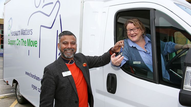 Highway to helping Horsham: Southern's Facilities Manager Rovin Vaz hands the keys to Emma Elnaugh, Managing Director of Horsham Matters [more images available for download below]