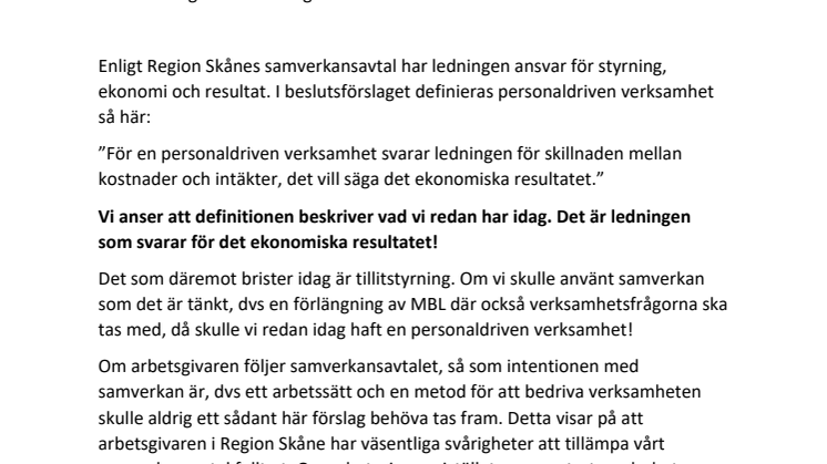 Protokollsanteckning  från Sacorådet, Läkarförbundet Skåne och Vision till Regional Samverkan 15 januari 2020