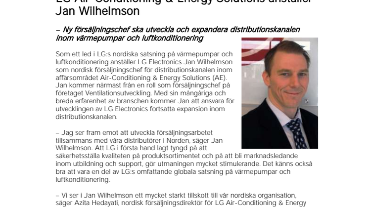 LG Air-Conditioning & Energy Solutions anställer Jan Wilhelmson