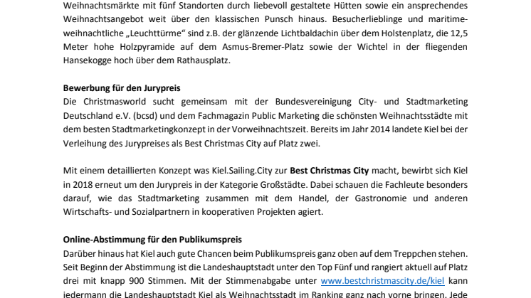 Kiel bewirbt sich um den bundesweiten Titel Best Christmas City 2018 