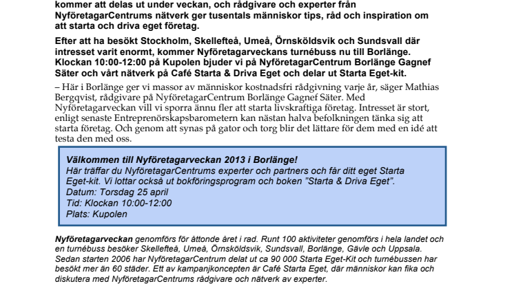 Nyföretagarveckan kommer till Borlänge