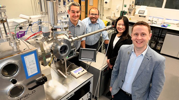 L-R: Prof Guillaume Zoppi, Dr Vincent Barrioz, Dr Lu Xing and Prof Neil Beattie from the ReNU+ team at Northumbria University