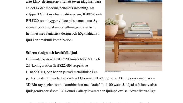 Modern design möter ljud i toppklass när LG lanserar nya hemmabiosystem