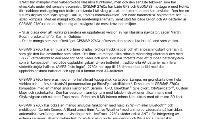 Legenden är tillbaka:  Garmin® GPSMAP 276Cx är navigatorn för all slags terräng 