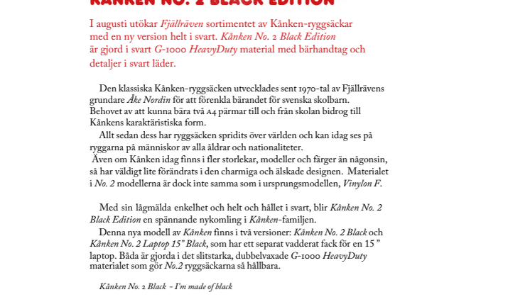 Fjällräven lanserar stilrena Kånken No. 2 Black Edition 