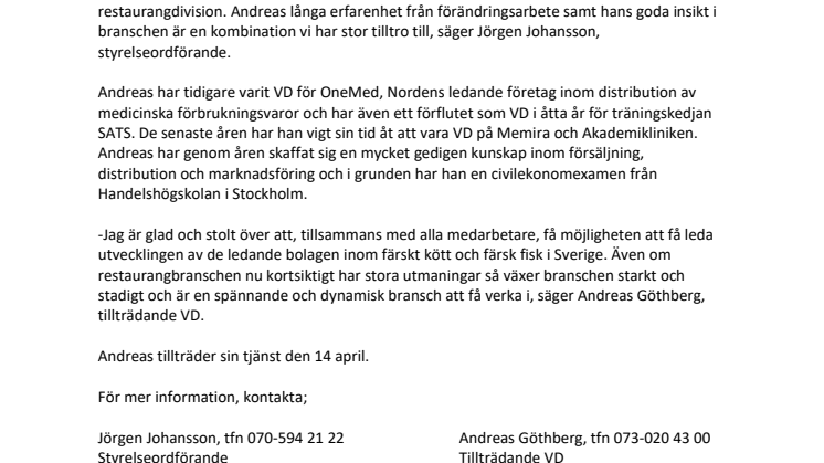 Styrelsen för JOHBECO AB har utsett Andreas Göthberg till ny VD och koncernchef