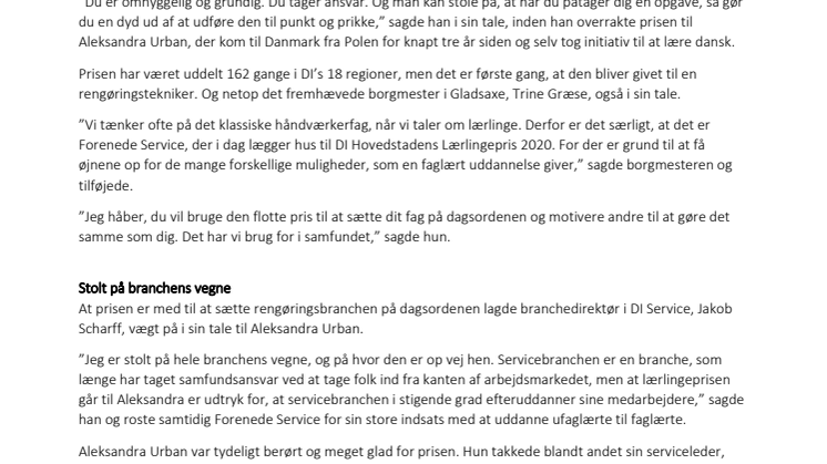 DI’s lærlingepris går for første gang til rengøringstekniker