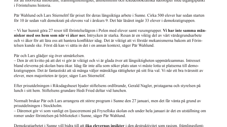 Långsiktigt arbete för mänskliga rättigheter i Sunne prisas i Riksdagshuset