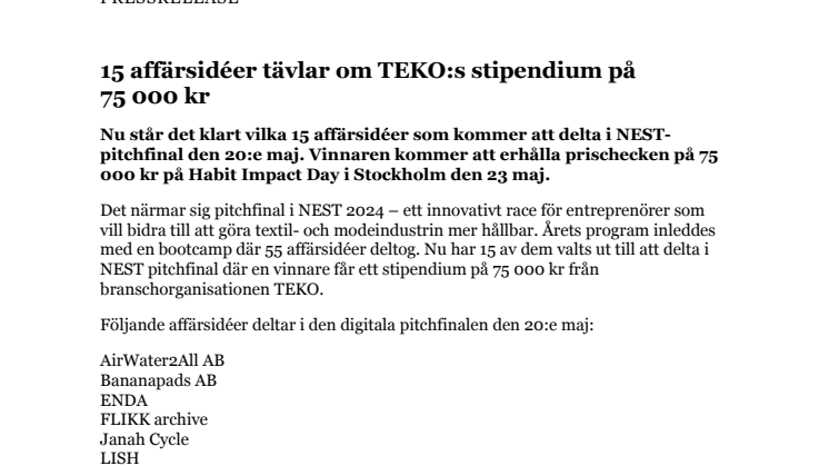 PM - 15 affärsidéer tävlar om TEKOs stipendium på 75 000 kr.pdf