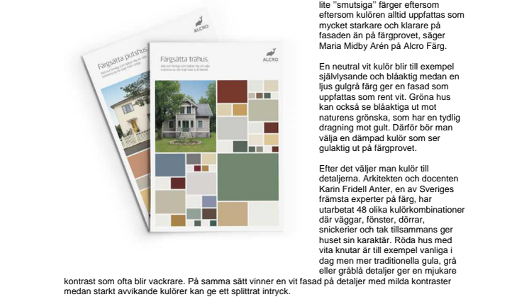 Alcro presenterar 48 stilsäkra färgförslag för puts- och träfasader 