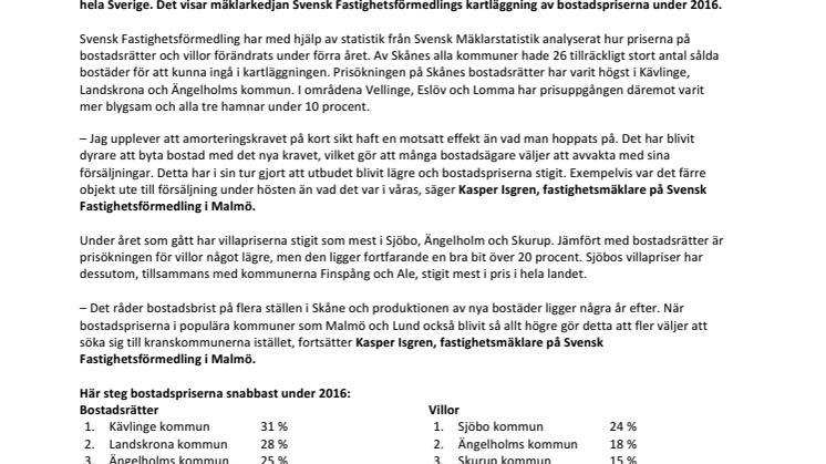 Nya rekordnivåer på Skånes bostadsmarknad – så har priserna ökat kommun för kommun