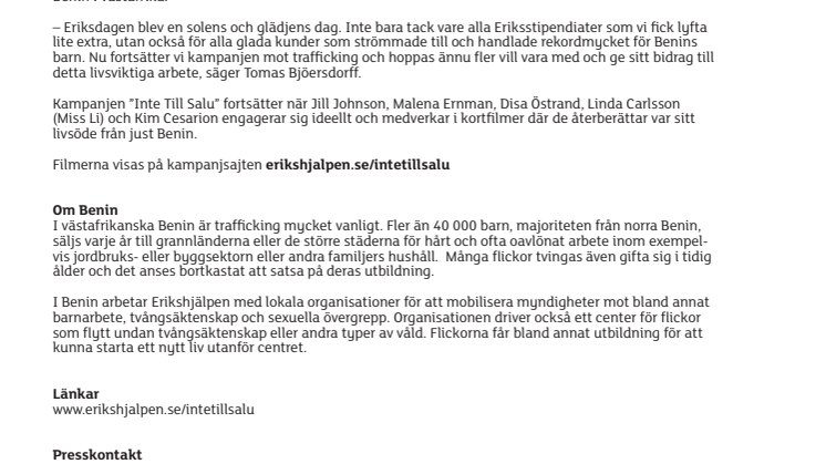 Eriksdagen slog rekord - Gav över 2 miljoner kronor till Benins barn 