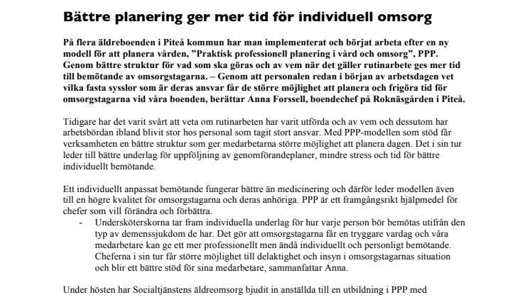 ​Bättre planering ger mer tid för individuell omsorg