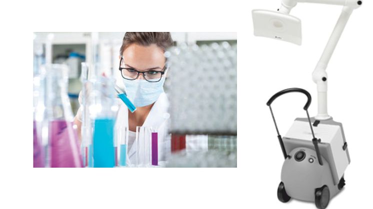 Utsug som filtrerar luften i laboratoriemiljön